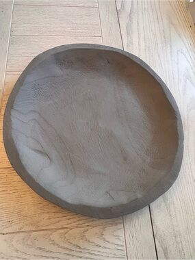 12.5” Round Decorative Gray Washed Tray Paulownia Wood Rustic Farmhouse